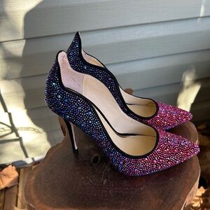 Jessica Simpson Black Amethyst Supreme Microsuede Rhinestone Heels (US 7)